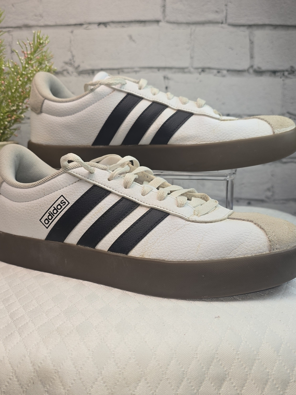 ADIDAS VL COURT 3.0 SHOE WHITE AND BLACK COLORWAY LEATHER LACE UP MENS 9